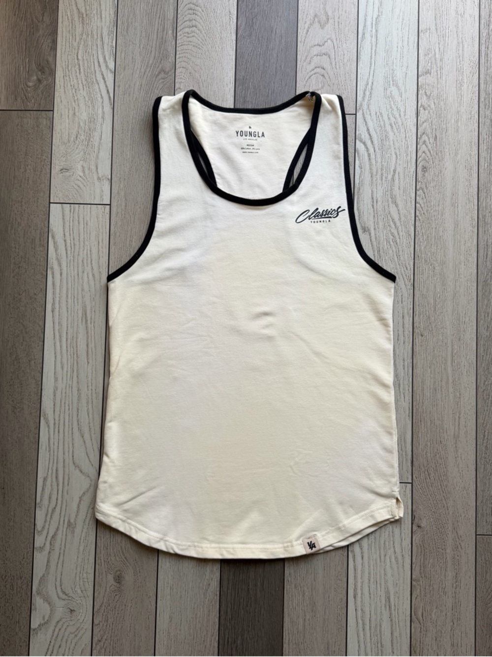 YoungLA Classic Contrast Trim Tank Top in Cream and Black M